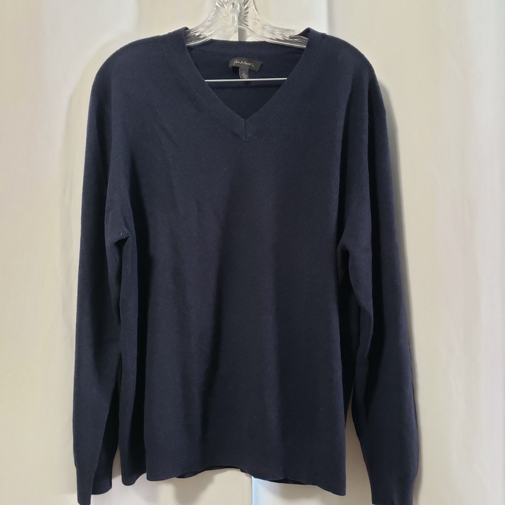 John W Nordstrom Mens Size Large 100% Cashmere V-Neck Sweater Navy Blue